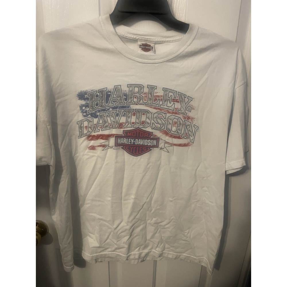 2013 RAY PRICE HARLEY DAIDSON XL RE/WHITE/BLUE T SHRT WITH NO STAINS